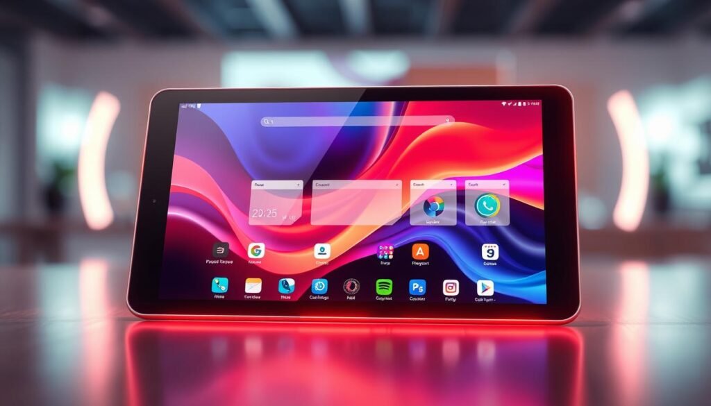 A futuristic tablet interface with sleek, minimalist design and vibrant, abstract shapes and patterns. The screen displays a variety of alternative launchers, each with its own unique aesthetic and functionality. The interface is bathed in a soft, warm light that emanates from the tablet, creating an inviting and captivating atmosphere. The background is blurred and out of focus, placing the tablet and its interface at the center of attention. The overall composition is balanced and visually striking, showcasing the diverse range of alternative tablet experiences available to the user. A futuristic tablet interface with sleek, minimalist design and vibrant, abstract shapes and patterns. The screen displays a variety of alternative launchers, each with its own unique aesthetic and functionality. The interface is bathed in a soft, warm light that emanates from the tablet, creating an inviting and captivating atmosphere. The background is blurred and out of focus, placing the tablet and its interface at the center of attention. The overall composition is balanced and visually striking, showcasing the diverse range of alternative tablet experiences available to the user.